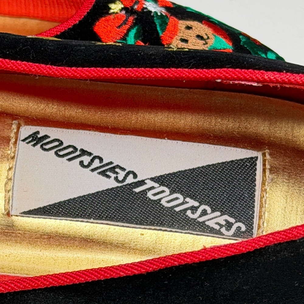 Vtg Mootsies Tootsies Ballet Flats Womens 8.5 Black Christmas Bear Embroidered - Picture 7 of 9